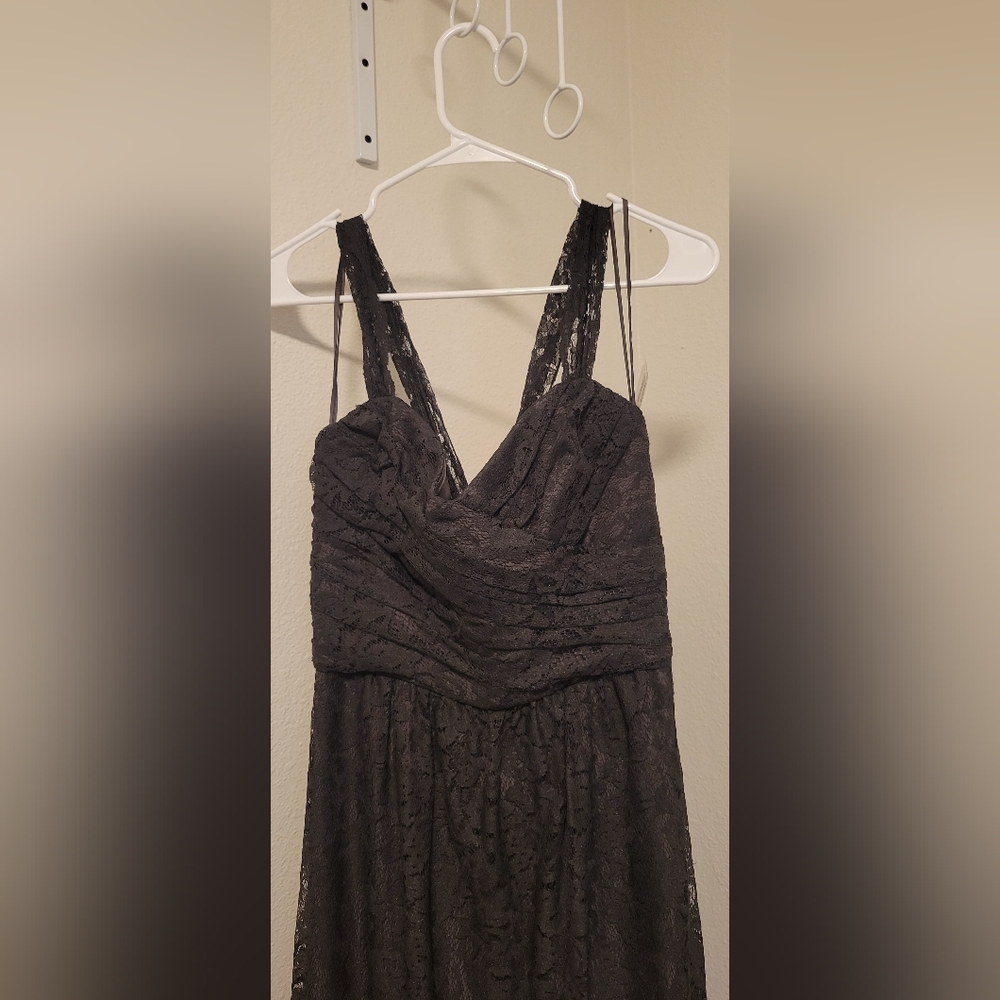AMSALE ~ Gray Lace Sweetheart Sleeveless V Pweter Formal Gown 2 NEW $390 - Picture 3 of 13